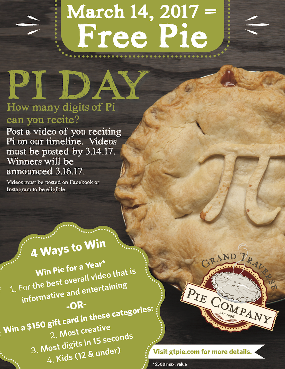 Win Free Pie in GT Pie’s Pi Day Video Contest | Grand Traverse Pie Company